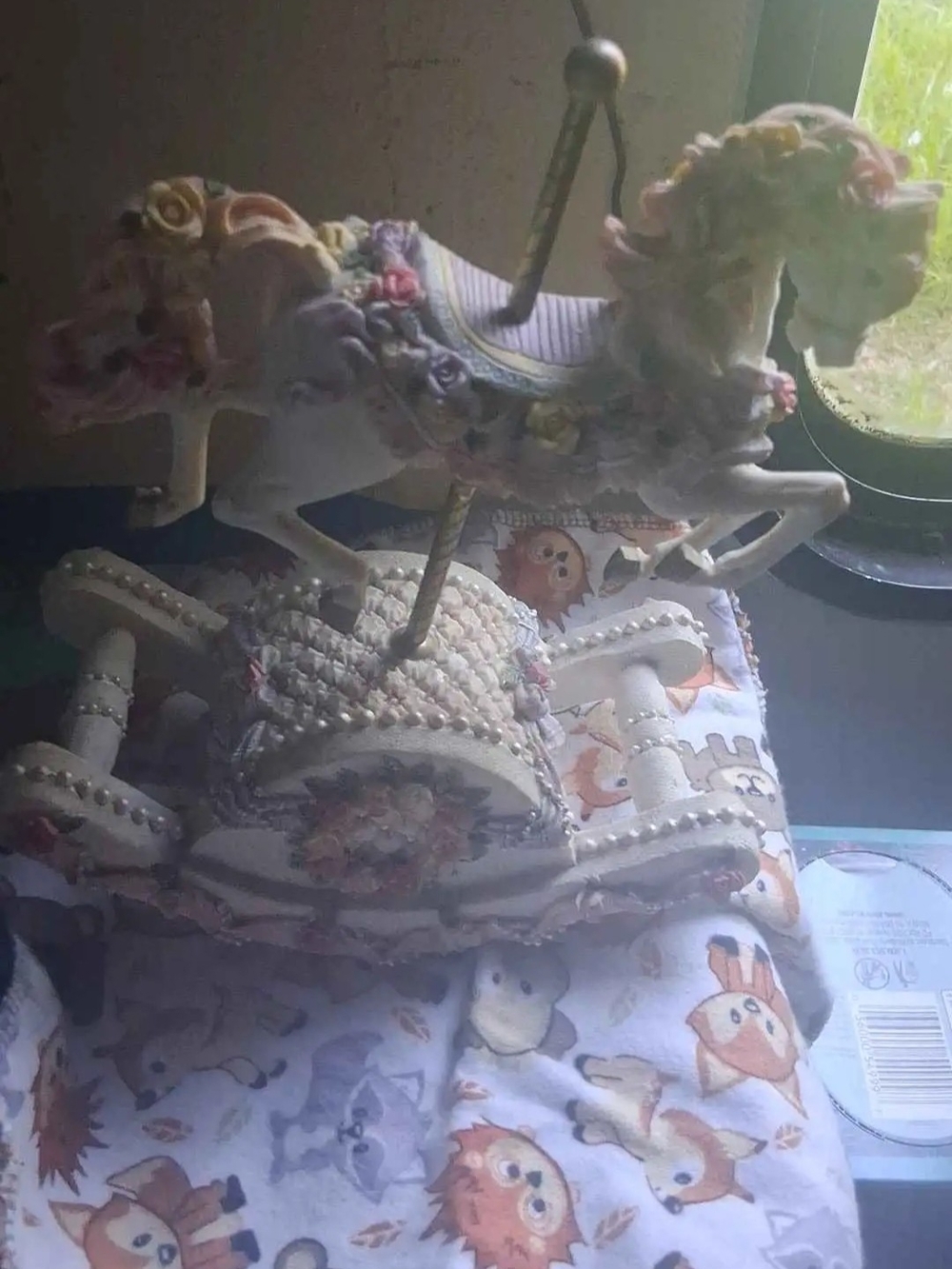 Decorative White and Pastel Carousel Horse Music Box